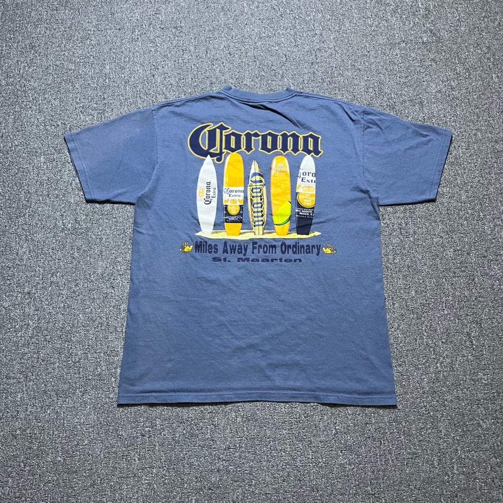 Vintage The Duck Company‎ Corona Extra T Shirt Large Blue St Maarten Surf 2004